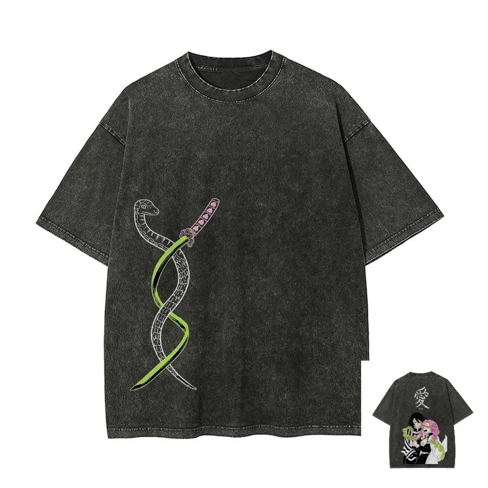 Anime Merchandise Shop - Kimetsu No Yaiba 워시드 티셔츠 애니메이션