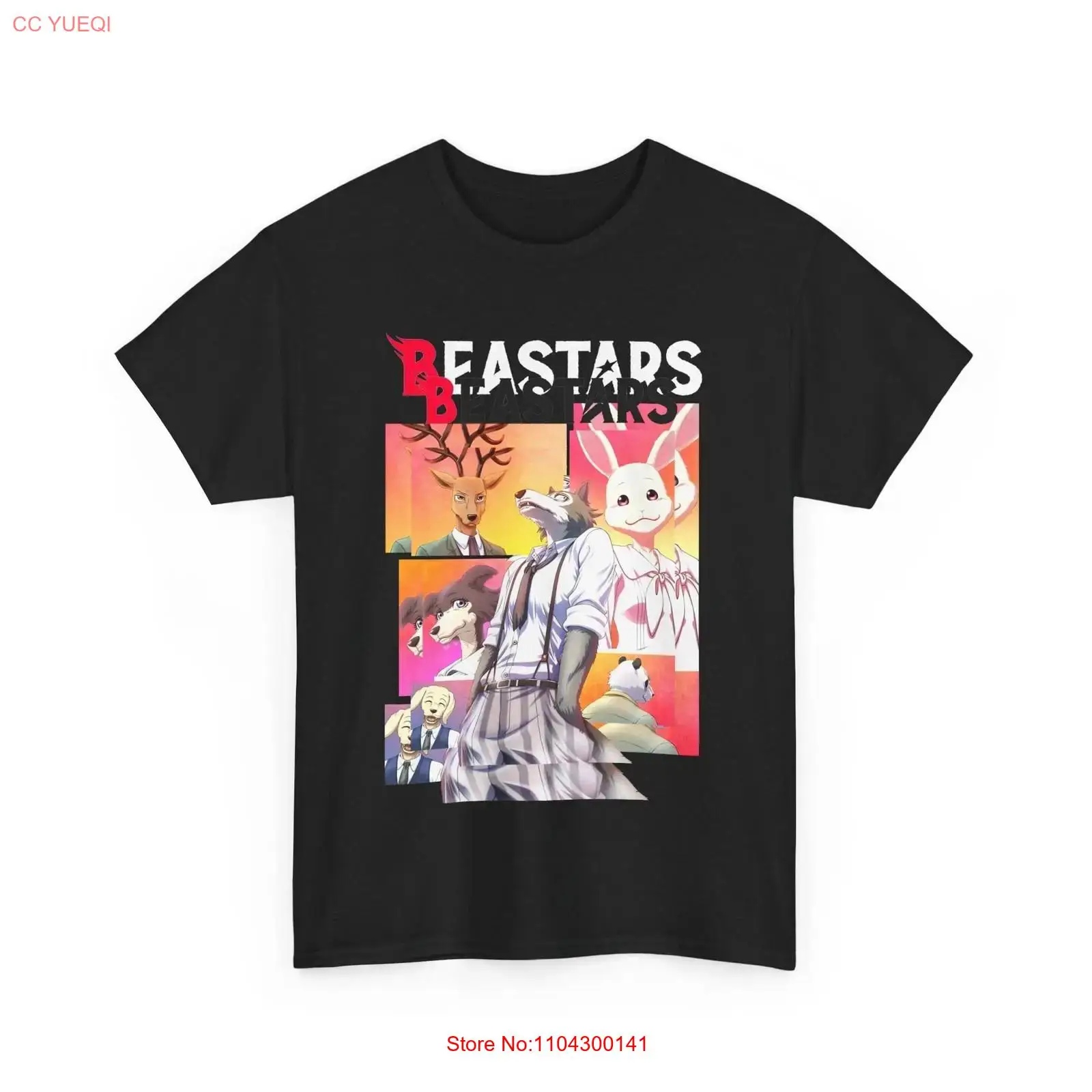 Anime Merchandise Men - Anime Beastars Legoshi 블랙 티셔츠 빈티지